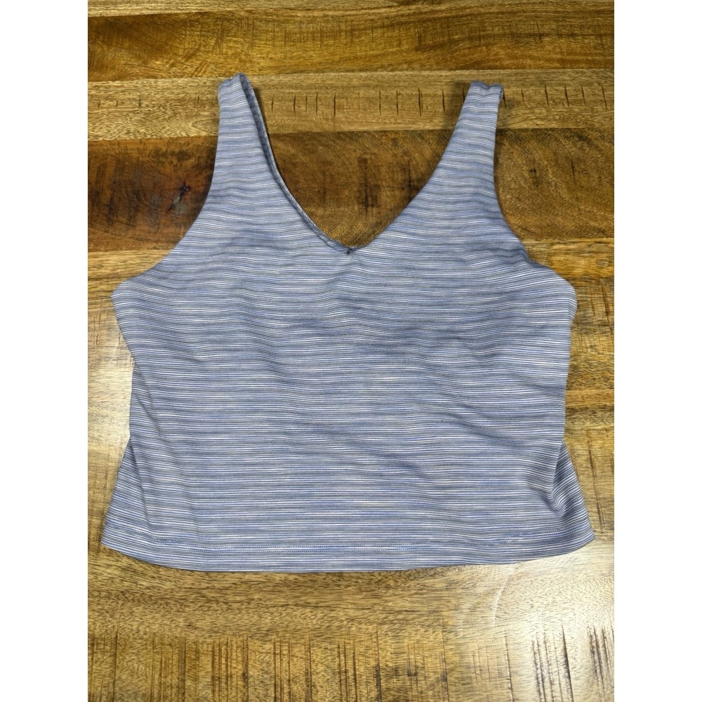 Athleta Transcend V-Neck Crop Sports Bra Womens Large Blue Gray Stripe